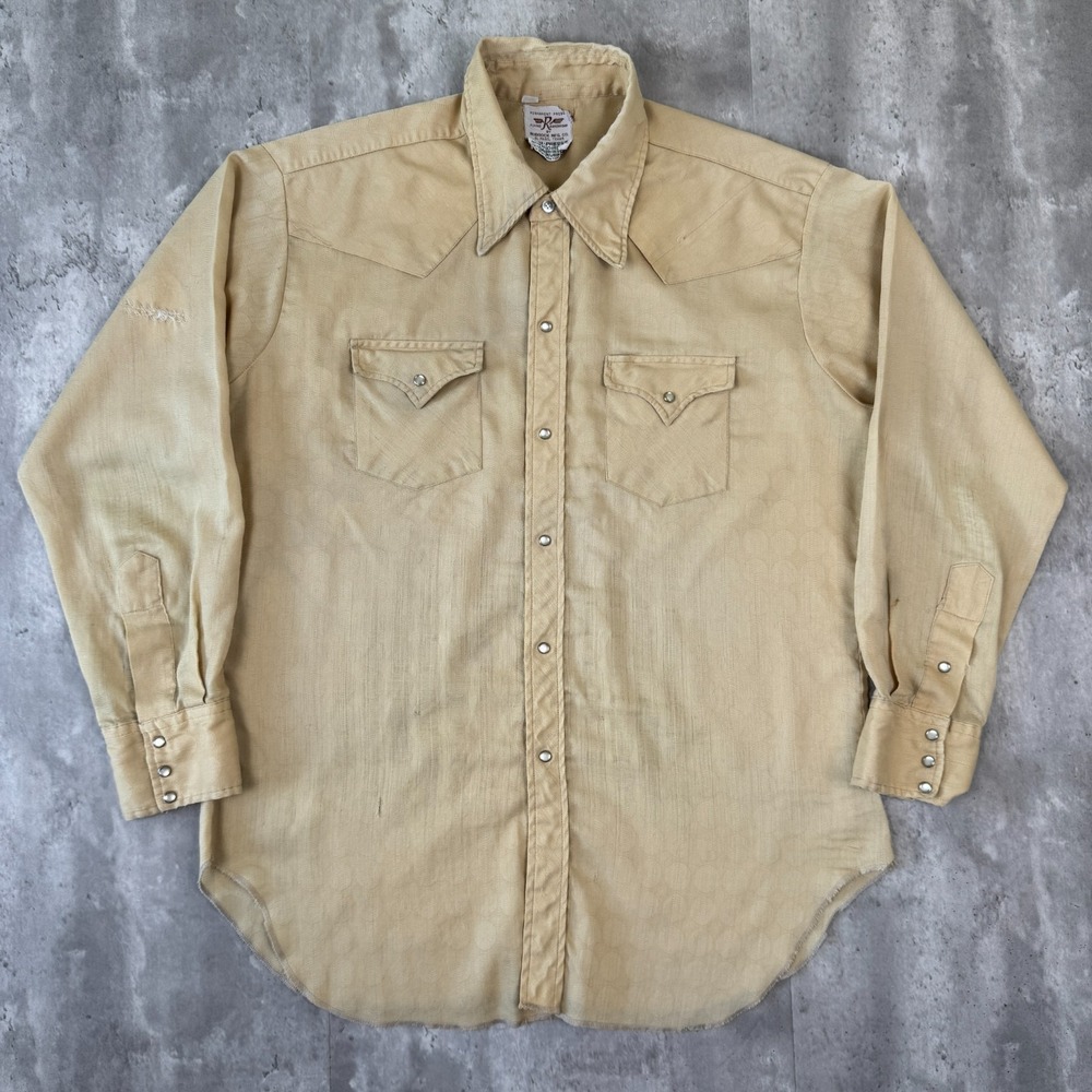Vintage Flying R Ranchwear Shirt Mens L 60s Western Pearl Snap Jacquard Cowboy